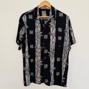 Pineapple Connection Hawaiian Bamboo Black Luau Button Mens Short Sleeve Shirt M